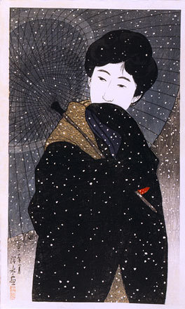 伊東深水: Twelve Images of Modern Beauties: SnowyNight (Shin bijin junisugata: Yuki no yo) - Scholten Japanese Art