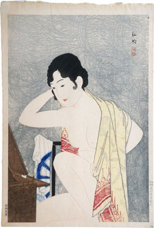 Takahashi Hiroaki: Make-up before the mirror (moga) (Kagami no mae- Kesho) - Scholten Japanese Art