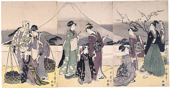 喜多川歌麿: Fuji, Falcon & Eggplant (Lucky Dream of the New Year) - Scholten Japanese Art