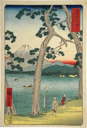 歌川広重: Thirty-Six Views of Mt. Fuji: No. 25, Fuji on the Left on the Tokaido Road (Fuji Sanjurokkei: Tokaido hidari Fuji) - Scholten Japanese Art