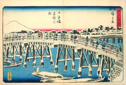 Utagawa Hiroshige: Famous Places in Edo: Nihon Bridge, Clear Weather After Snowfall in Morning (Edo Meisho: Nihonbashi Yukibare no Asa) - Scholten Japanese Art