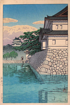 川瀬巴水: Twenty Views of Tokyo: Kikyo Gate at Chiyoda Castle (Tokyo Nijukkei: Kikyômon) - Scholten Japanese Art