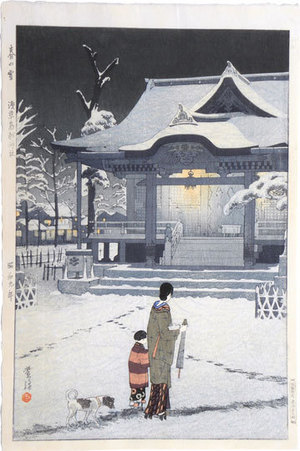 笠松紫浪: Spring Snow at Torigoe Shrine, Asakusa - Scholten Japanese Art