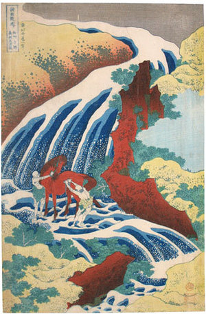 葛飾北斎: A Journey to the Waterfalls in All the Provinces: Horse-Washing Falls (Shokoku Taki Meguri: Washu Yoshino Yoshitsune uma arai no taki) - Scholten Japanese Art
