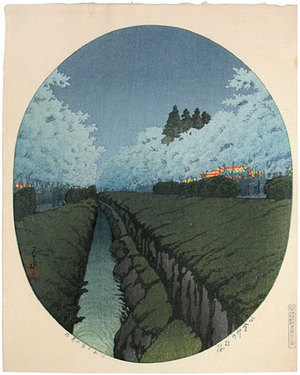Kawase Hasui: Cherries at Night in Koganei (Koganei no Yozakura) - Scholten Japanese Art