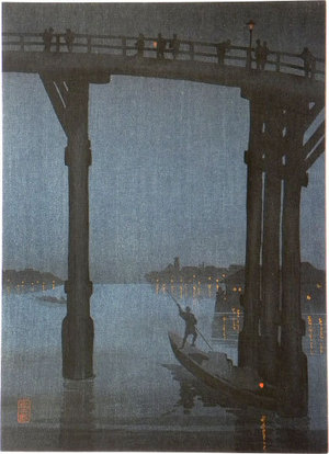 Kobayashi Eijiro: Night Scenes: High Bridge by Night - Scholten Japanese Art
