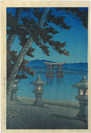 川瀬巴水: Moonlit night, Miyajima (Miyajima no tsukiyo) - Scholten Japanese Art
