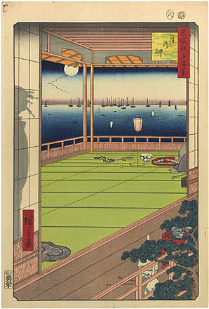 Utagawa Hiroshige: One Hundred Famous Views of Edo: Moon Viewing Point (Meisho Edo hyakkei: Tsuki-no-Misaki) - Scholten Japanese Art