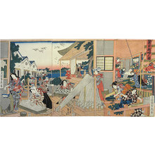 Utagawa Sadahide, 歌川貞秀 (Utagawa Sadahide)による浮世絵「weaving women at silk-making cottage (Sanka Shokofu no zu)」