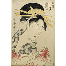 Kitagawa Utamaro: Komurasaki of the Tamaya House After a Bath (Gyokuro Komurasaki Yuagari no Fuzei) - Scholten Japanese Art