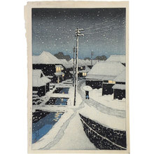 Kawase Hasui: Twelve Scenes of Tokyo: Evening Snow at Terajima Village (Tokyo Junikkei: Kure no yuki Terajima mura) - Scholten Japanese Art