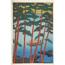川瀬巴水: Souvenirs of Travel, Second Series: Winter in Arashi Gorge (Tabi miyage dainishu: Fuyu no Arashikyo) - Scholten Japanese Art
