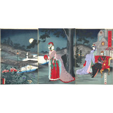 豊原周延: Aristocrats [Emperor Meiji] Enjoying the Summer Cool (Koki nokyo no zu) - Scholten Japanese Art