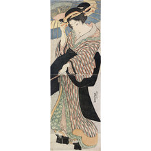 Keisai Eisen: beauty holding umbrella in snow - Scholten Japanese Art