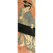 渓斉英泉: Geisha Ascending Stairs with Shamisen Box - Scholten Japanese Art