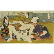 Isoda Koryusai: Twelve Bouts of Sensuality: couple making love in front of a mirror - Scholten Japanese Art