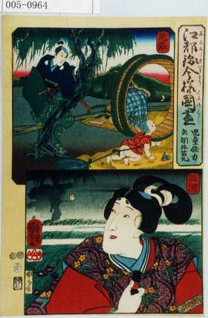 Utagawa Kuniyoshi: 「江都錦今様国尽」「児童怪力 矢矧牛若丸」「尾張」「三河」 - Waseda University Theatre Museum