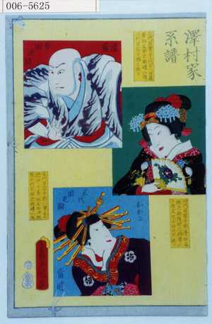 Utagawa Kunisada: 「沢村家系譜」「清盛 初 田之助」「朝顔 二代 田之助」「おかる 三代 当時 田之助」 - Waseda University Theatre Museum