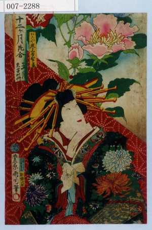 Toyohara Kunichika: 「十二ヶ月花合 五月 夫容牡丹」「あこや 尾上多賀之丞」 - Waseda University Theatre Museum