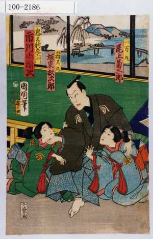 Toyohara Kunichika: 「一万丸 尾上菊三郎」「箱王丸 坂東松次郎」「鬼王新左衛門 市川小団次」 - Waseda University Theatre Museum