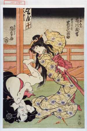 Utagawa Kunisada: 「[]おこん 藤川友吉」「安達伴蔵 中村千代飛助」 - Waseda University Theatre Museum