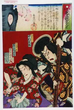 Toyohara Kunichika: 「木曜星 見立競当九星」「大伴黒主 中村芝翫」「小町桜ノ精 尾上菊五郎」 - Waseda University Theatre Museum