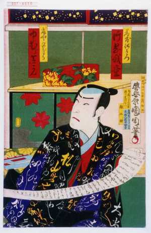 Toyohara Kunichika: 「藤屋伊左衛門 片岡我童」「扇や夕ぎり 中むら芝かん」 - Waseda University Theatre Museum