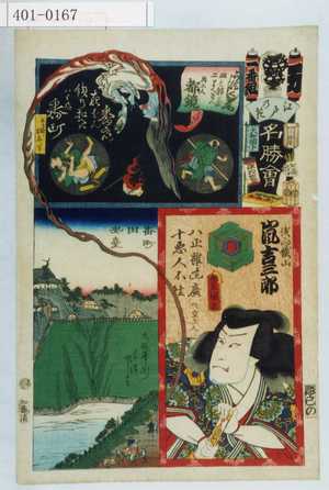 Utagawa Kunisada: 「江戸の花名勝会」「一番組 万」「番町」「番町田安台」「浅山鉄山 嵐吉三郎」 - Waseda University Theatre Museum
