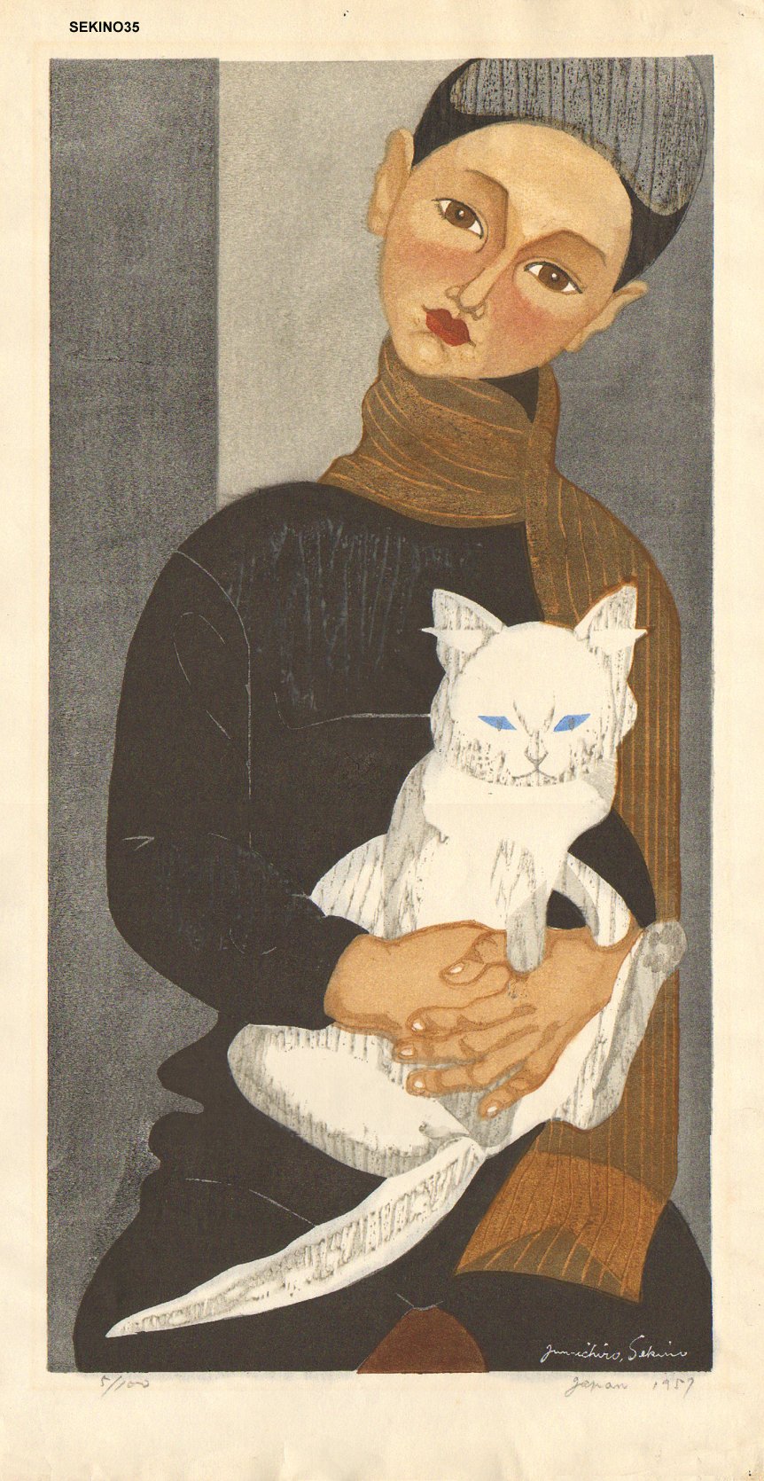 Sekino, Junichiro: Boy with Cat - Asian Collection Internet Auction ...