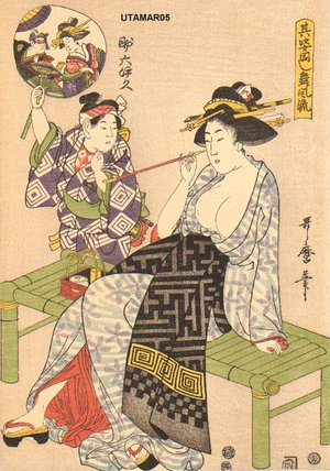 Kitagawa Utamaro: Courtesan smoking - Asian Collection Internet Auction