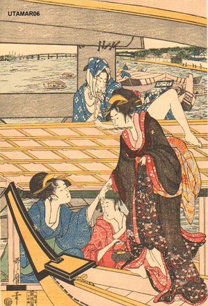 喜多川歌麿: Courtesan Sumida River - Asian Collection Internet Auction