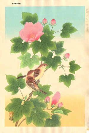 Ashikaga, Shizuo: Sparrow and Cotton Rose - Asian Collection Internet Auction