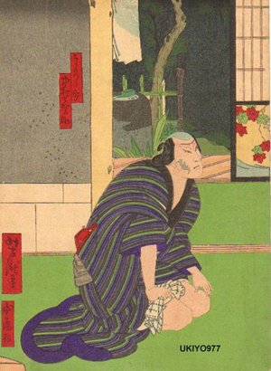 Japanese Print "Yakusha-e (actor print), bat tatoo on cheek" by Utagawa Yoshitaki, 歌川芳滝 (Yoshitaki)