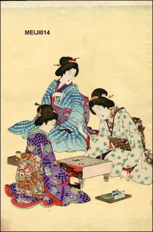 Toyohara Chikanobu: Playing go, 1 of Triptych - Asian Collection Internet Auction