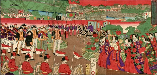 Utagawa Kunisada III: Emperor and Empress and Imperial Guard - Asian Collection Internet Auction