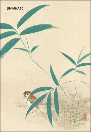 Japanese Print "Sparrow and bamboo" by RAIZAN