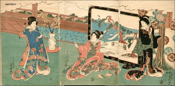 Utagawa Fusatane: Triptych - Asian Collection Internet Auction