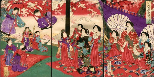 豊原周延: Cherry blossom viewing - Asian Collection Internet Auction