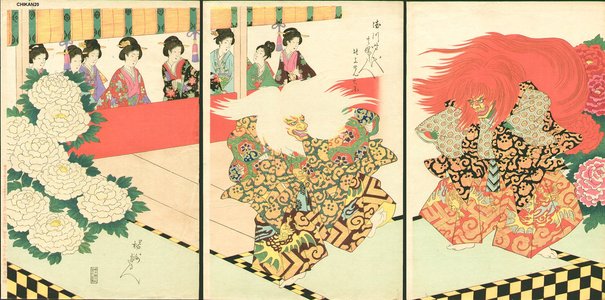 Toyohara Chikanobu: Viewing theater - Asian Collection Internet Auction
