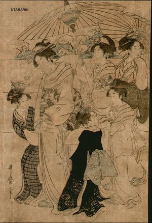 喜多川歌麿: Couresans and attendants - Asian Collection Internet Auction