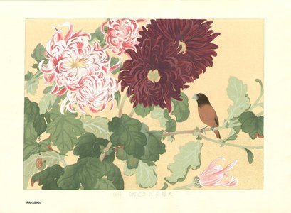 Tsuchiya, Rakuzan: Chryanthemums and Black-headed Munia - Asian Collection Internet Auction