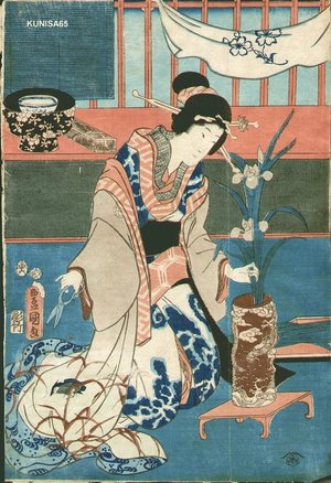Utagawa Kunisada: Ikebana (flower arranging) - Asian Collection Internet Auction