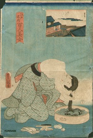 Utagawa Kunisada: Beauty washing hair - Asian Collection Internet Auction