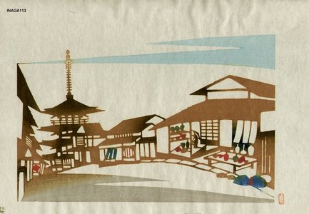 Inagaki, Toshijiro: Single block print, pagoda - Asian Collection Internet Auction