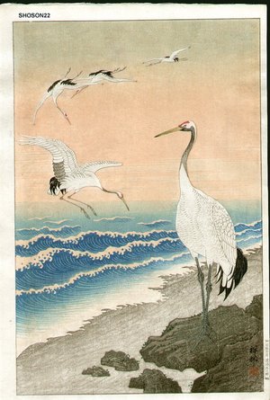 Shoson Ohara: Cranes on Seashore - Asian Collection Internet Auction