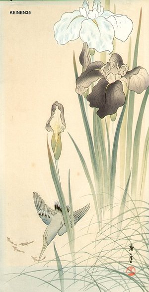 Imao Keinen: Kingfisher and iris - Asian Collection Internet Auction