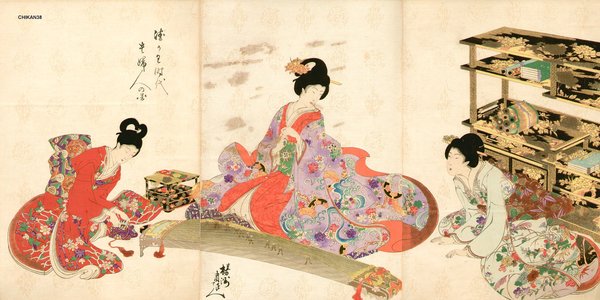 Japanese Print "Triptych" by Toyohara Chikanobu, 豊原周延 (Chikanobu)