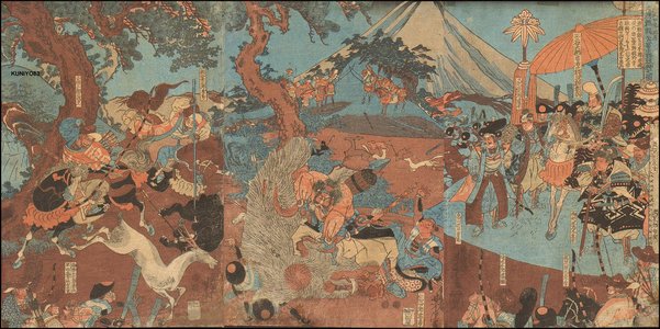 Utagawa Kuniyoshi: Doji Yoshiharu killing giant boar - Asian Collection Internet Auction