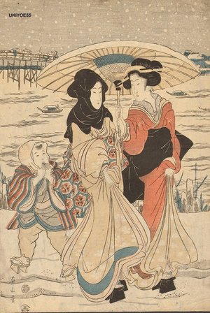 Kikugawa Eizan: Courtesans in the snow - Asian Collection Internet Auction