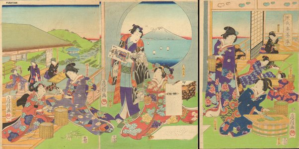 歌川房種: GENJI-E (Tale of Genji) triptych - Asian Collection Internet Auction